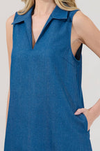 Lexya Chambray Collared Shift Dress