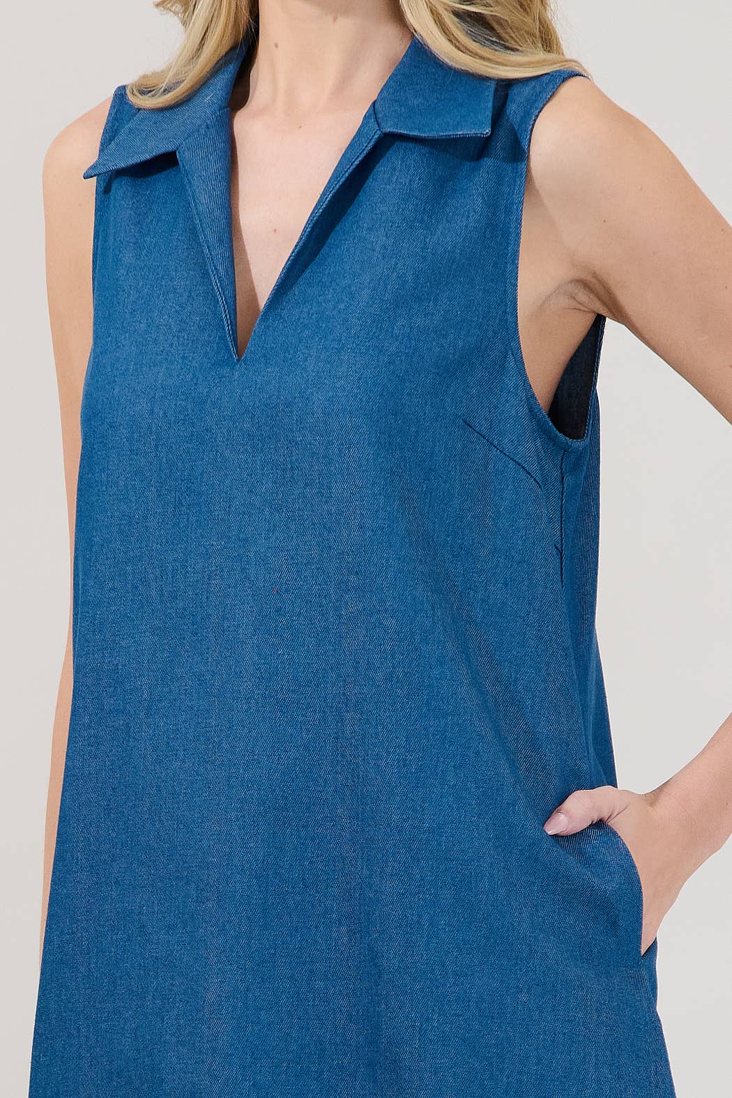 Lexya Chambray Collared Shift Dress