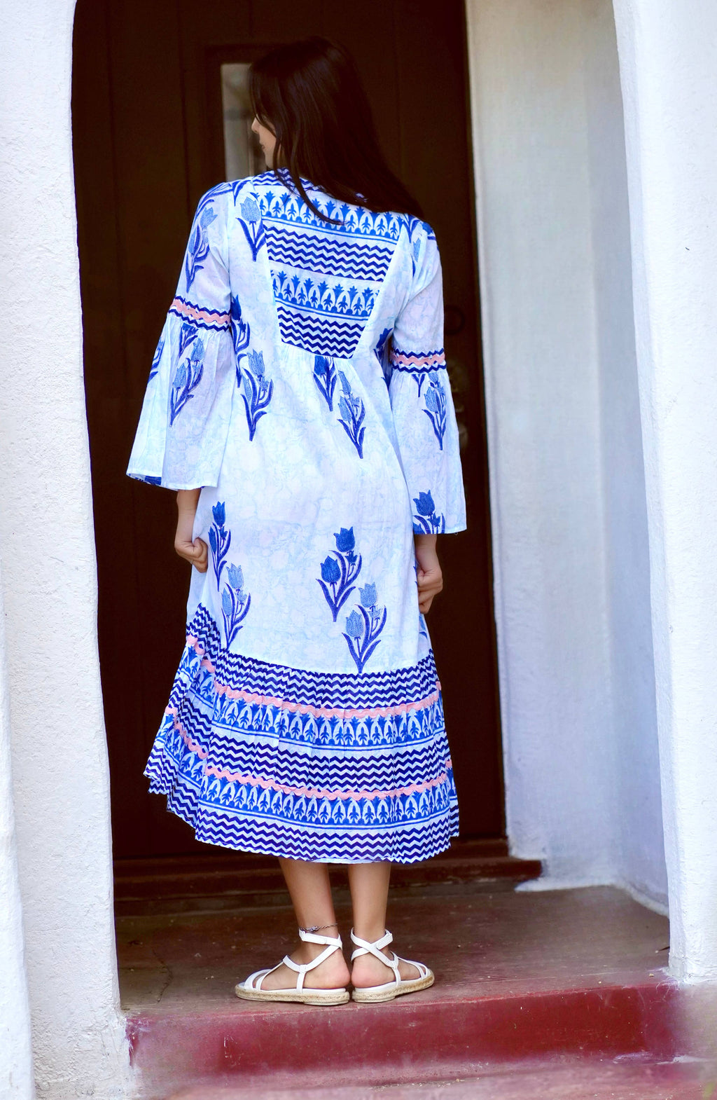 Hand-Block Printed Floral Dress