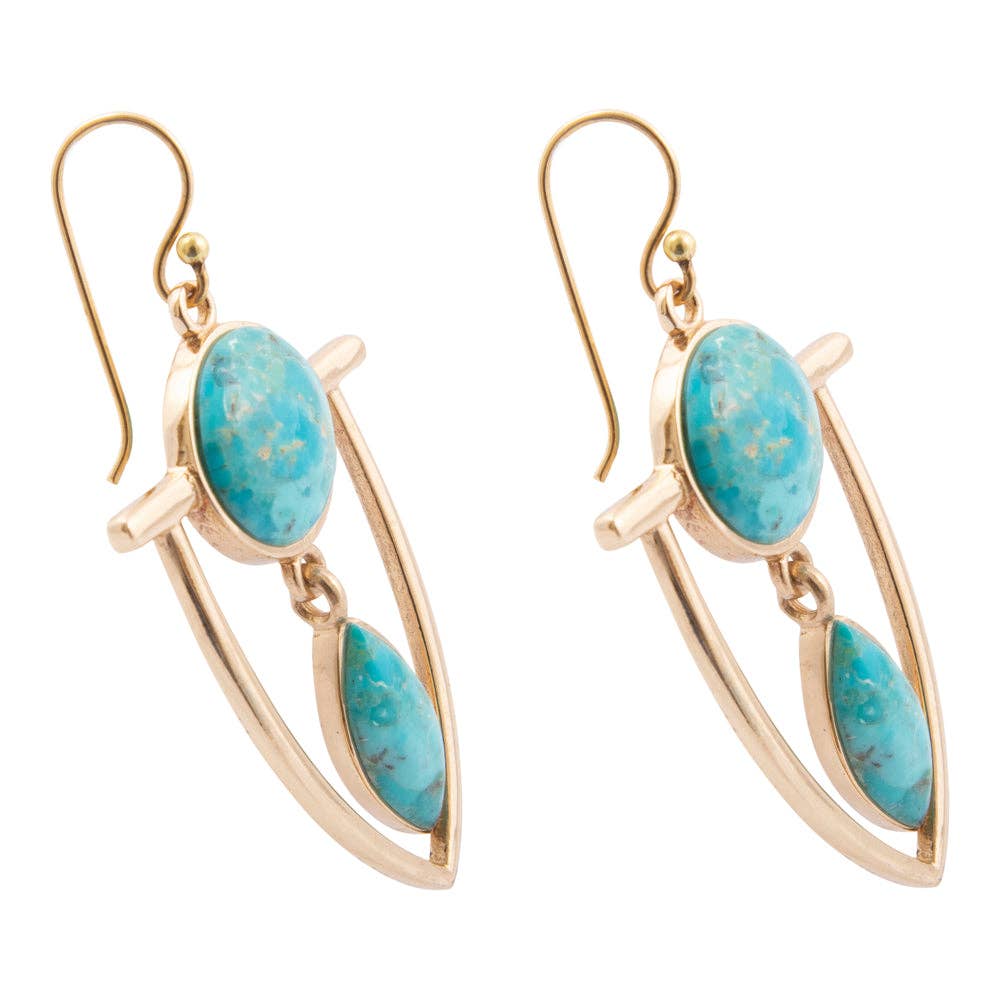 Double Drop Turquoise and Gold Statement Earrings