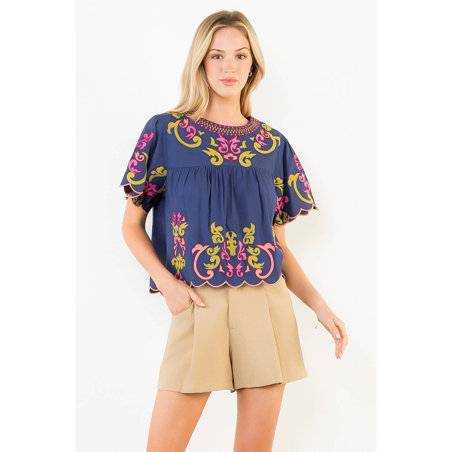 Orange Embroidery Detail Top