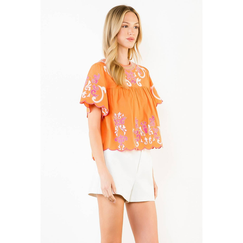 Orange Embroidery Detail Top