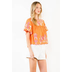 Orange Embroidery Detail Top