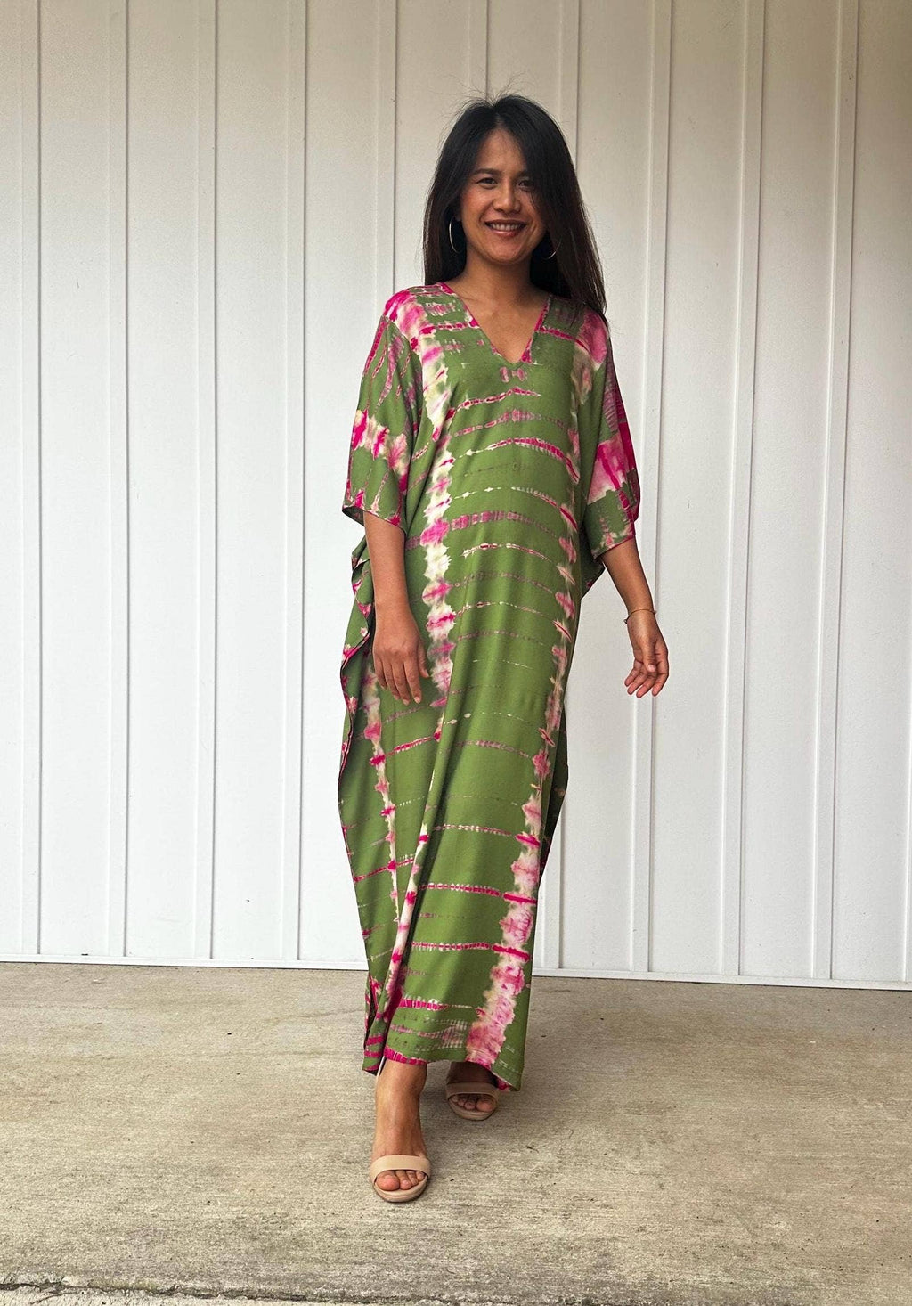 Nora Olive Green Tie Dye Kaftan