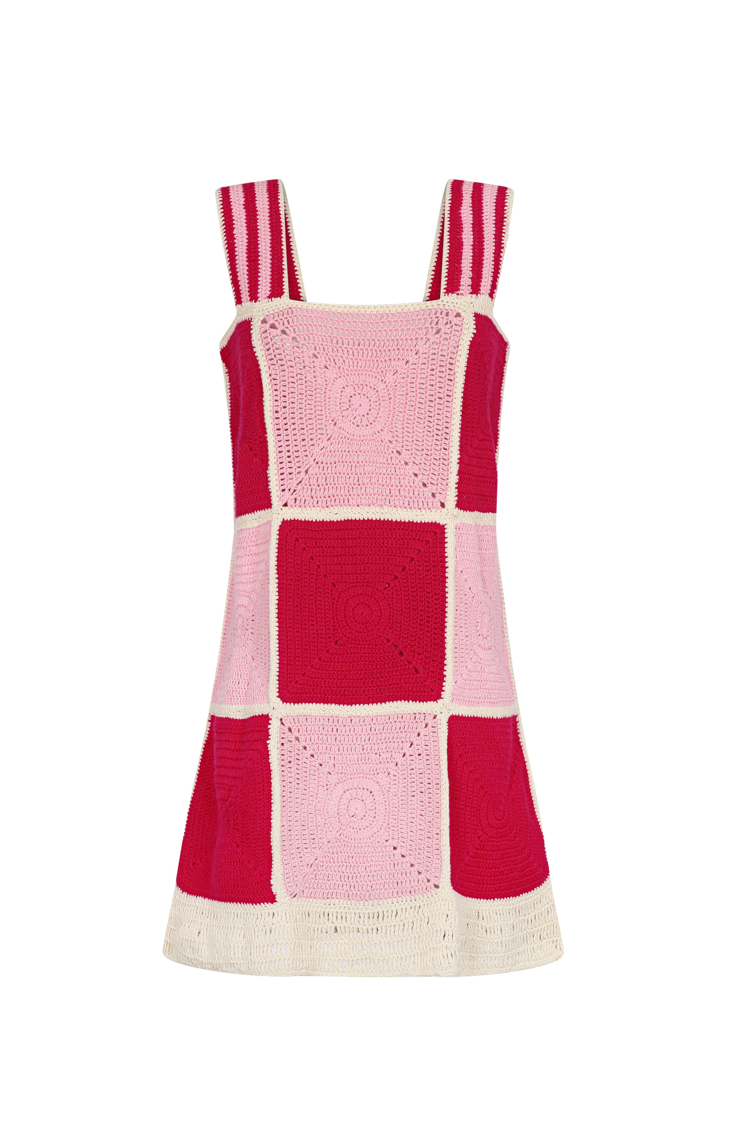 Crochet Checkered Mini Dress