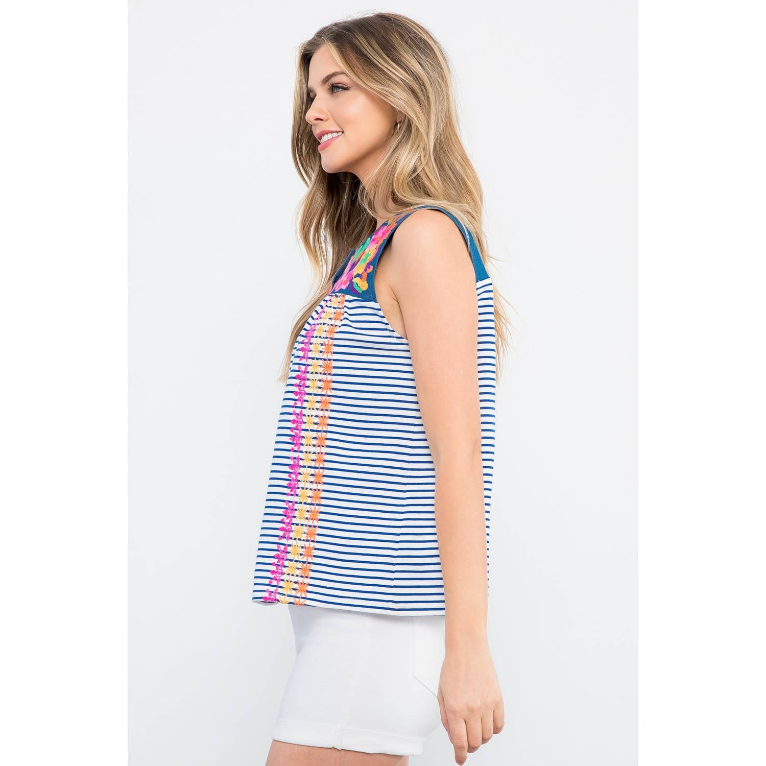 Colorful Striped Embroidered Top