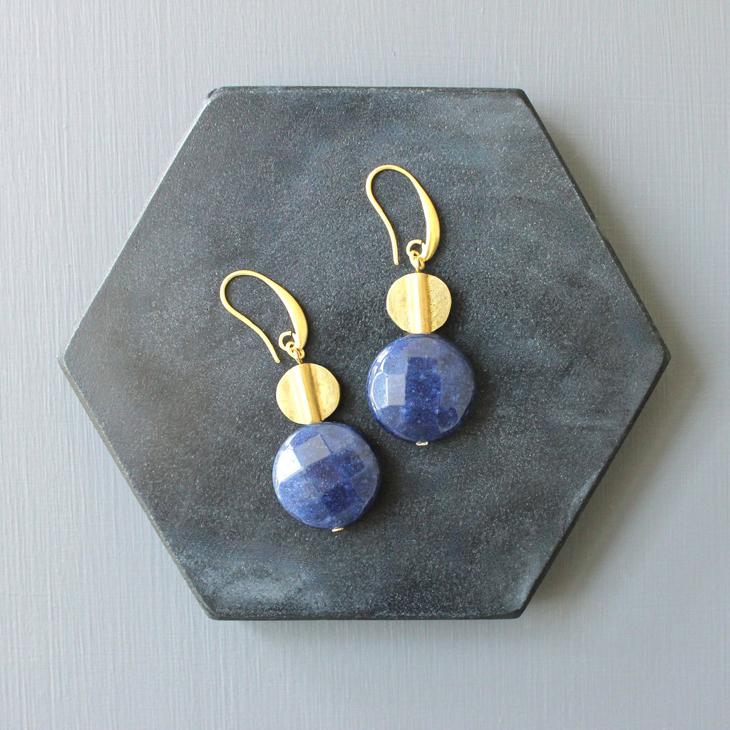 Navy Jade and Brass Earrings