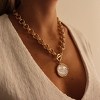 Cabochon 24K Gold Plated Mother of Pearl Necklace
