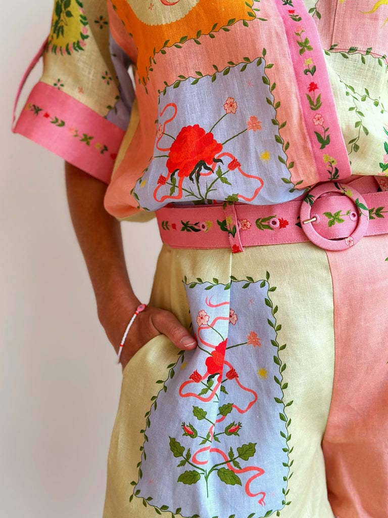Linen Printed Shirt and Shorts Set
