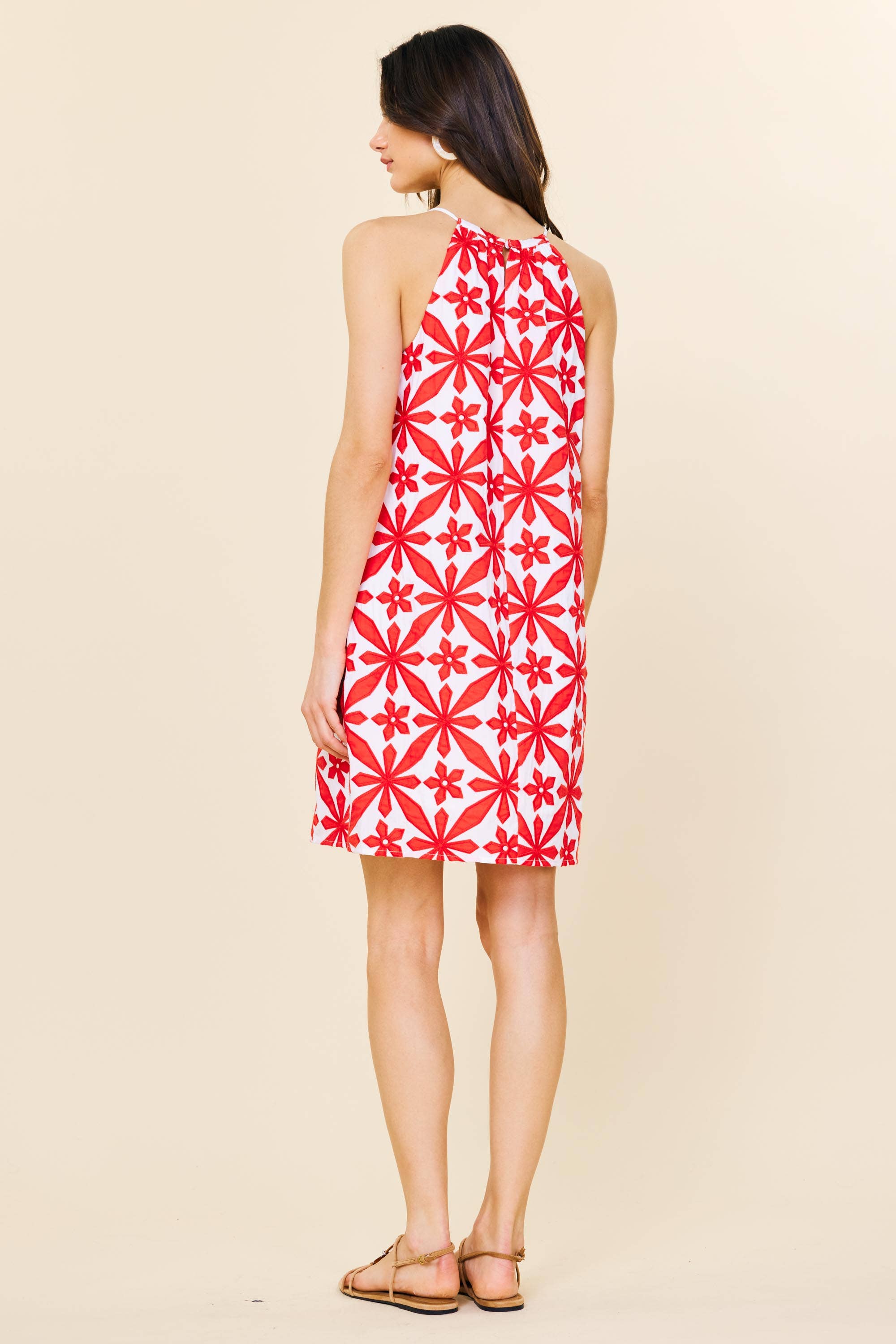 Embroidered Halter Mini Dress