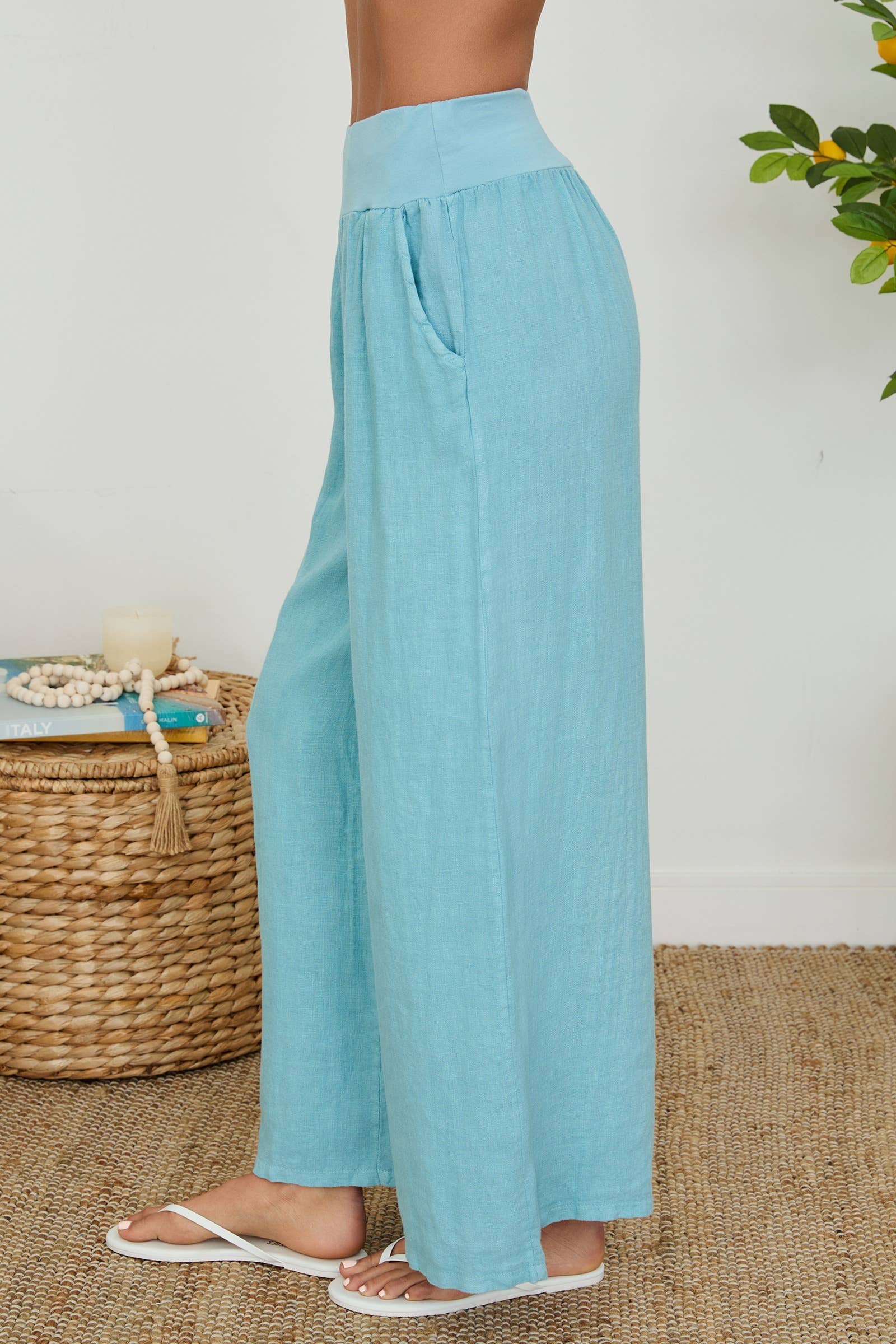 Blue Zuccero Wide Leg Linen Pants