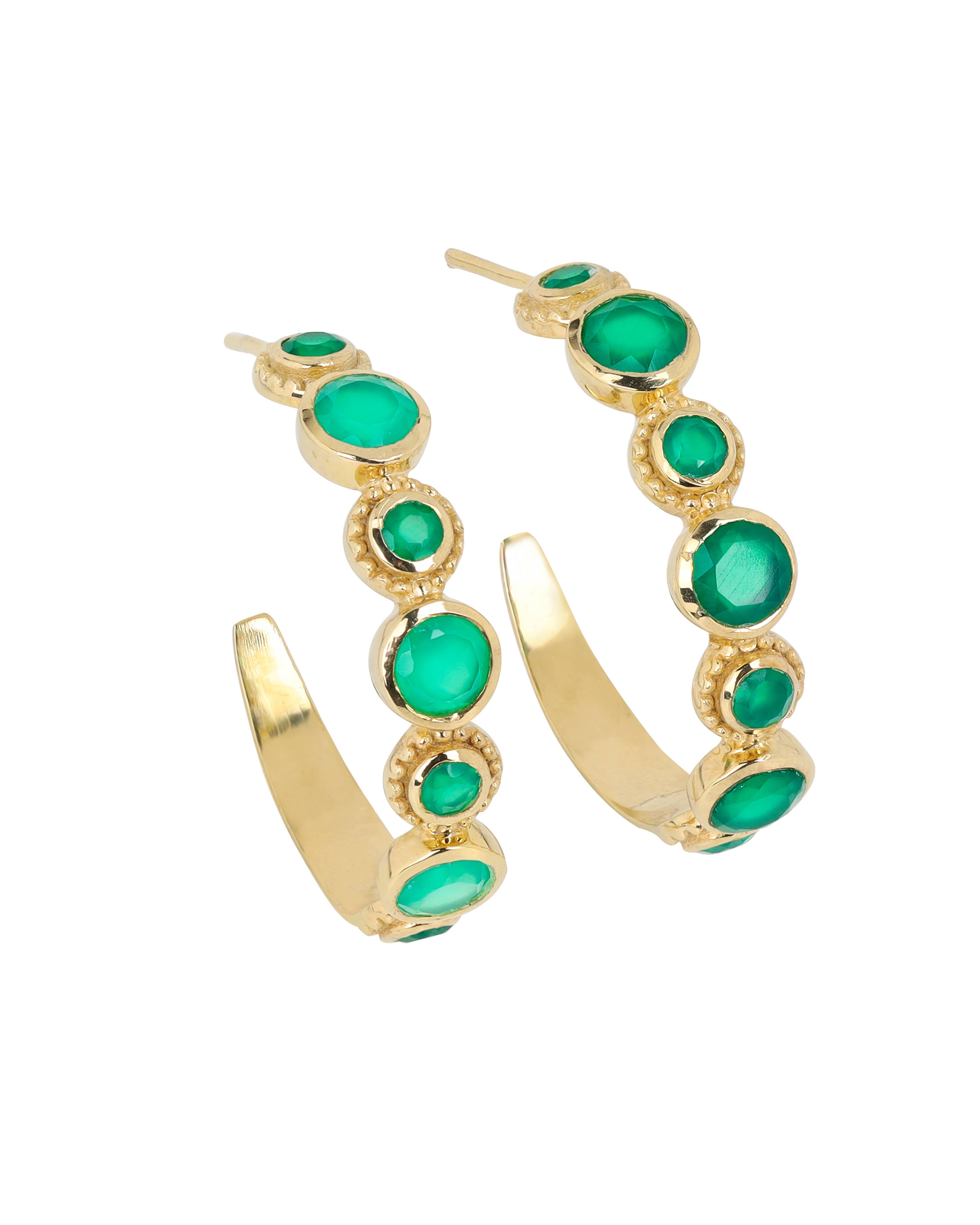 Gold Plated Green Onyx Hoop Earring