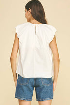 Pleated Flutter Sleeve Blouse