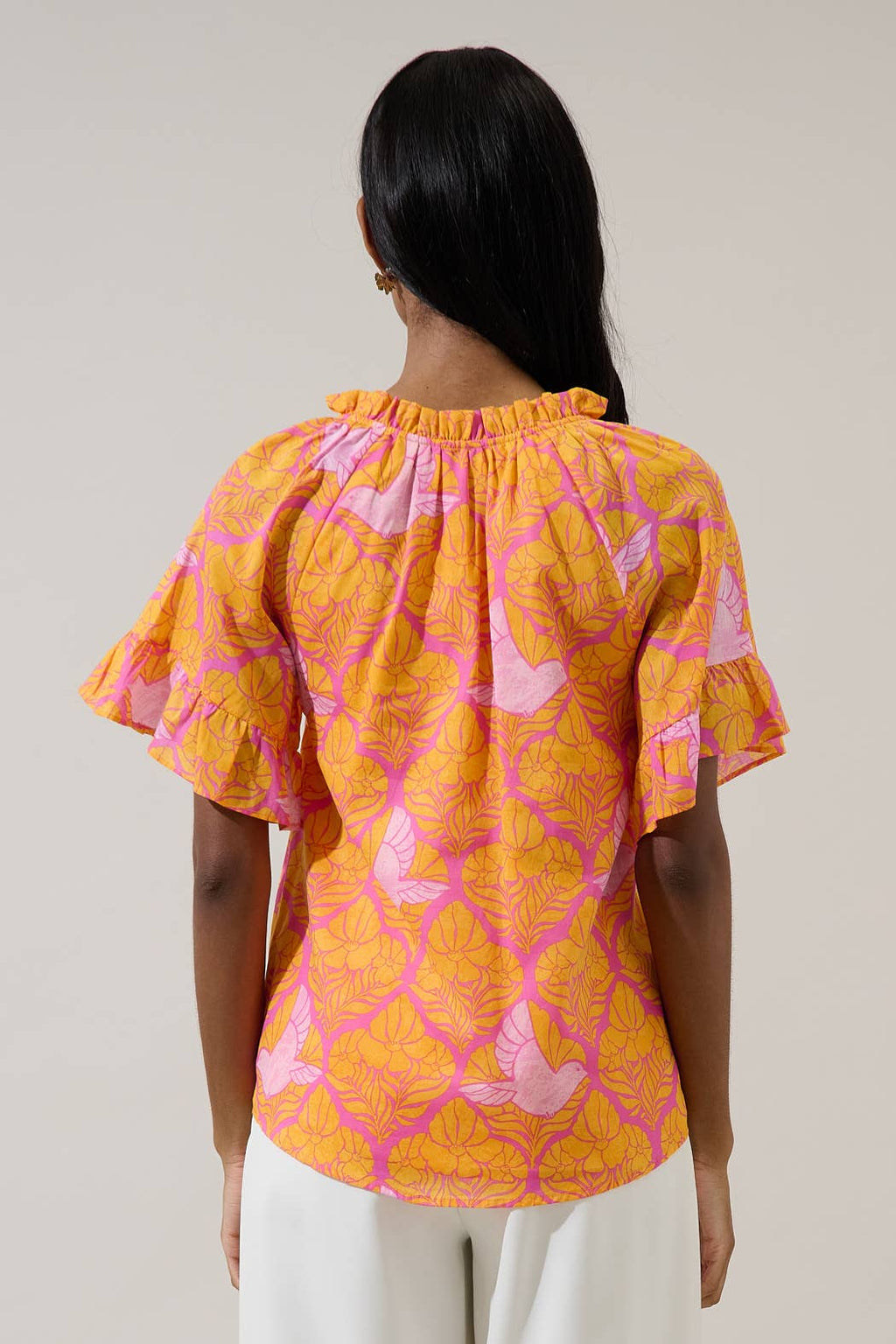 Jaidy Floral Bird Split Neck Top
