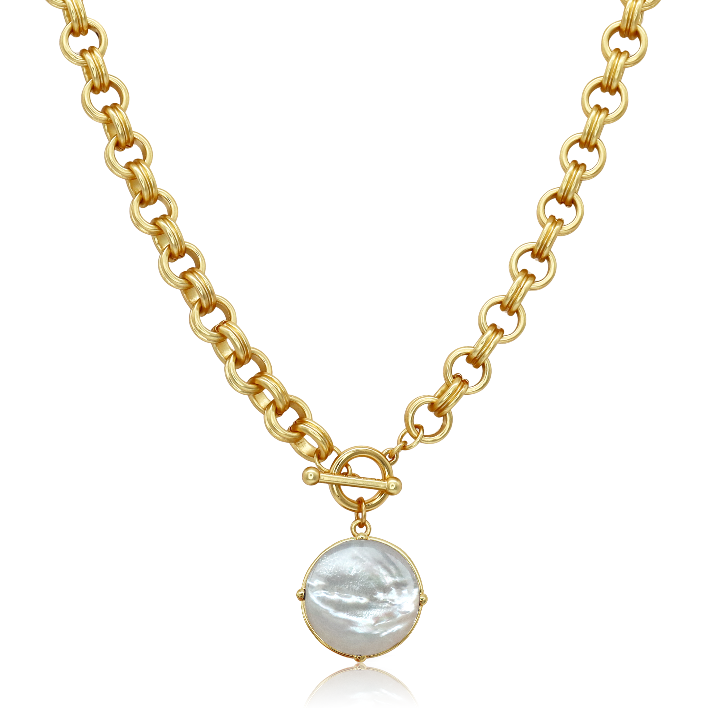 Cabochon 24K Gold Plated Mother of Pearl Necklace