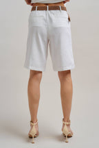 Linen Belted Bermuda Shorts