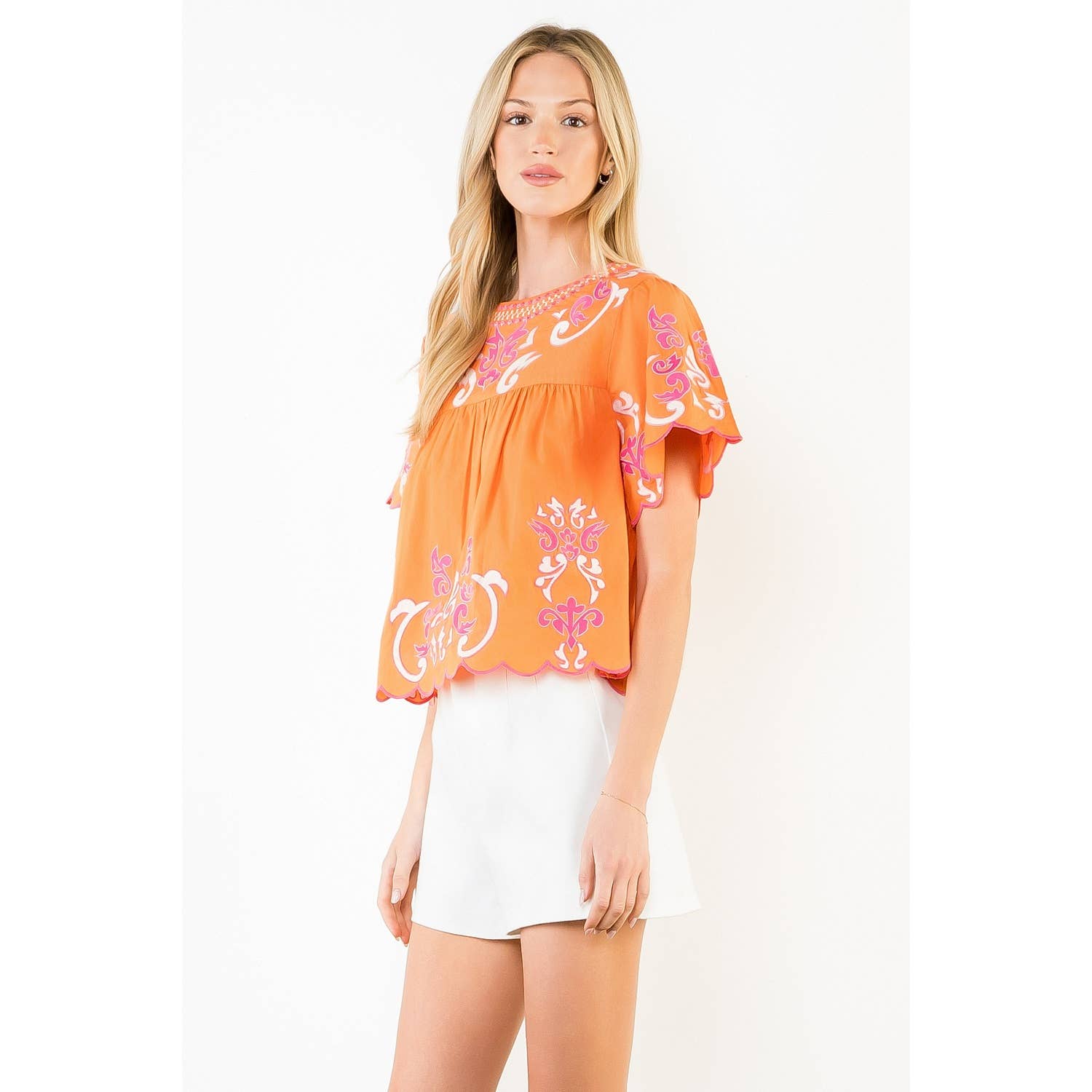 Orange Embroidery Detail Top