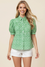Geometric Print Button Down Blouse