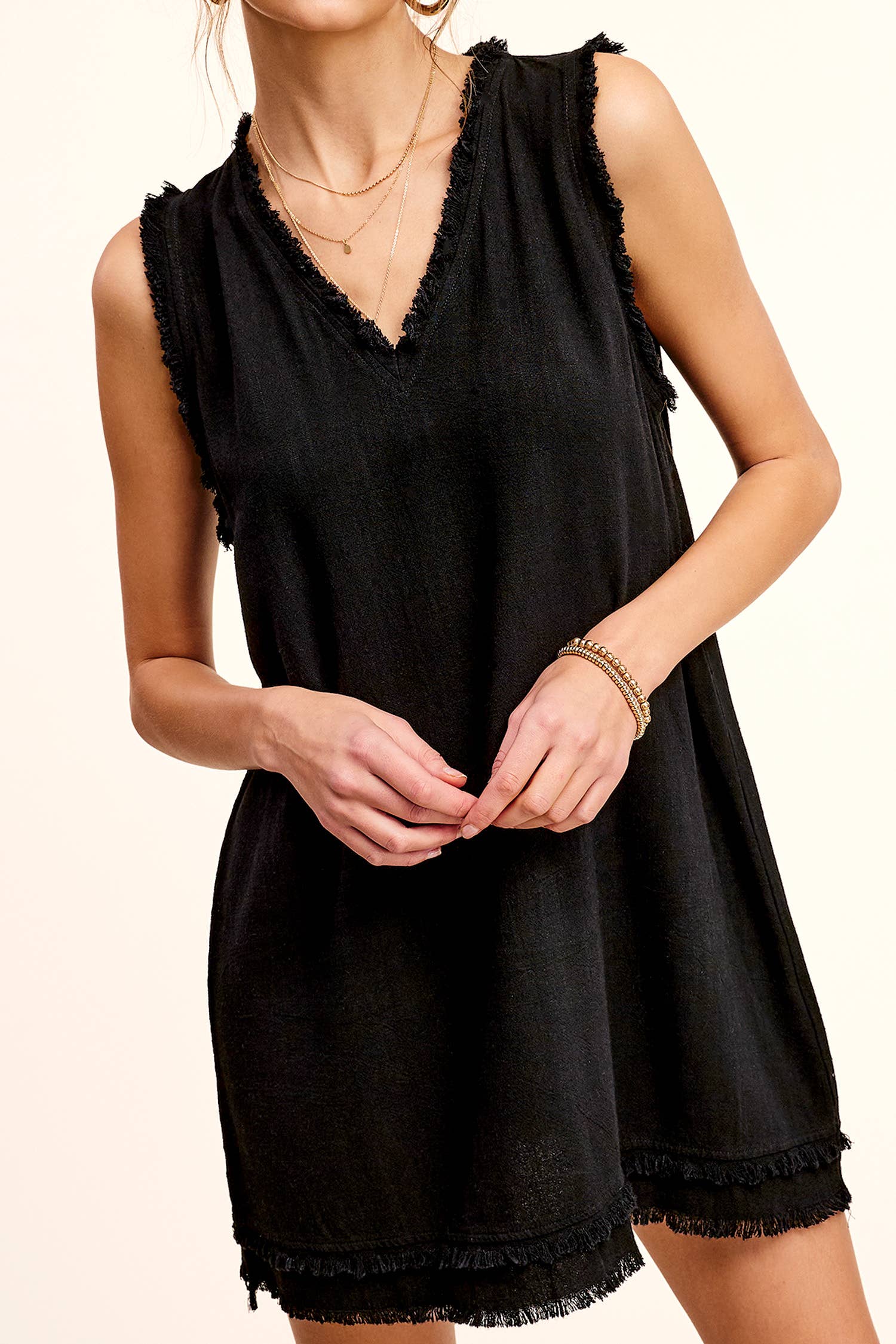 Cut Edge V-Neck Mini Dress