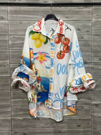 Mixed Floral Ruffle Bell Sleeve Top