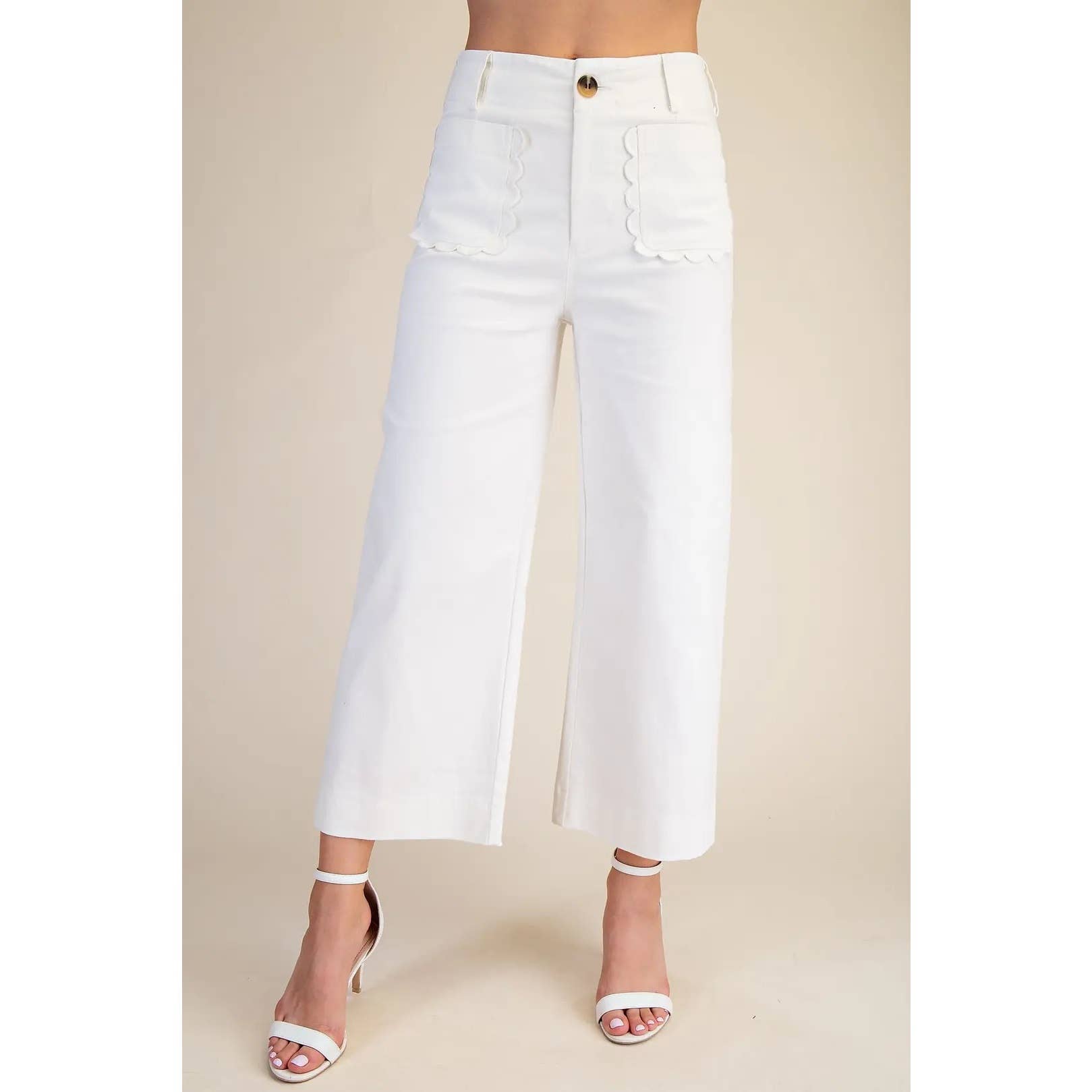 White Cropped Wide-Leg Pants