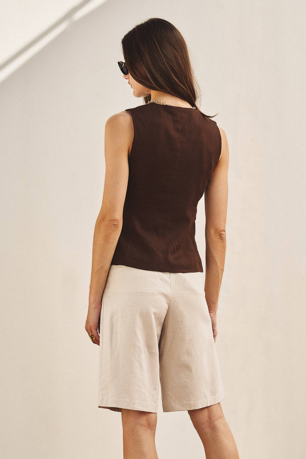 Linen Belted Bermuda Shorts
