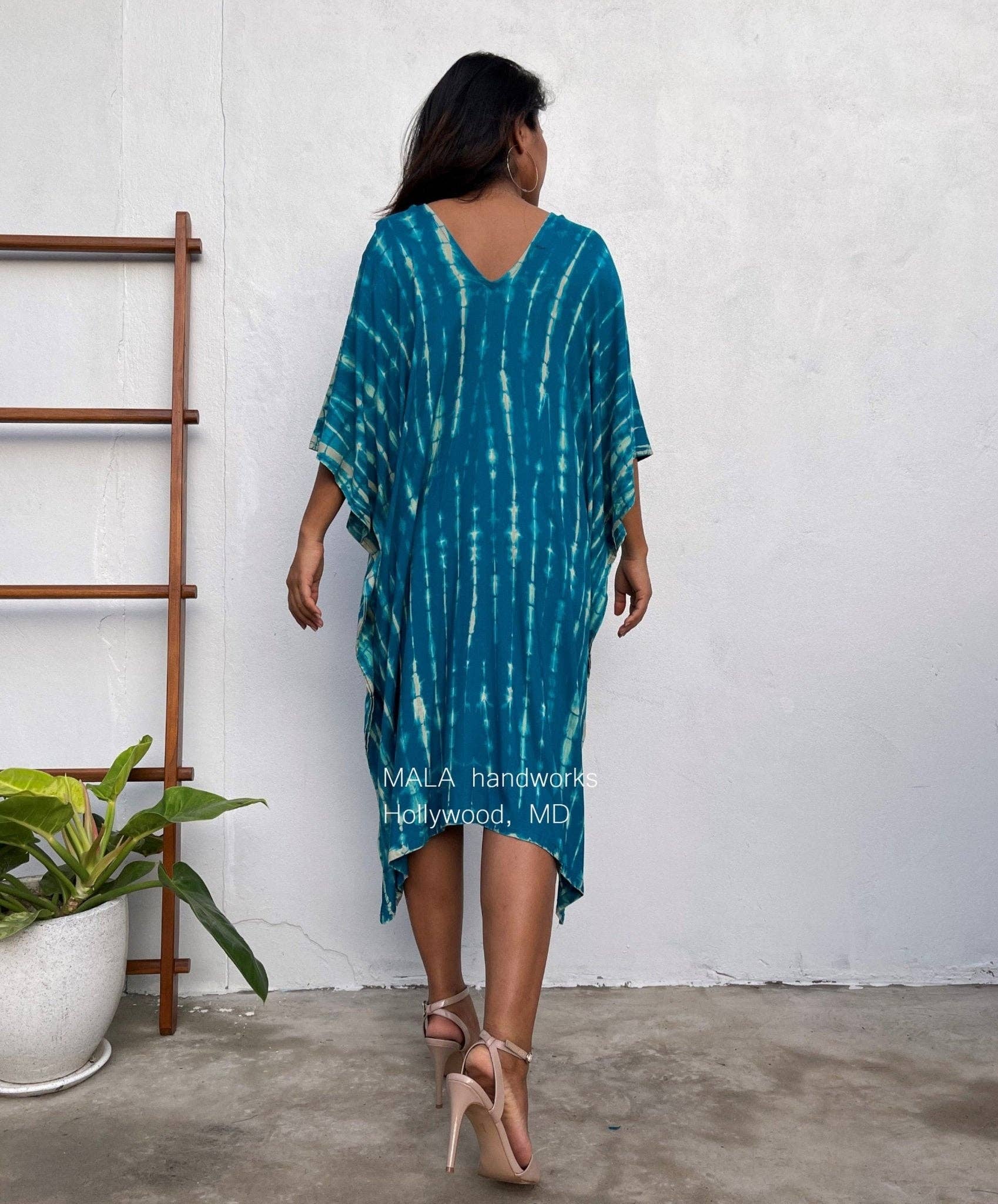 Fiona Midi Blue Teal Tie Dye Kaftan