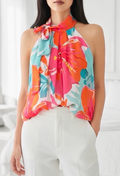 Italian Hibiscus Bow Halter Blouse