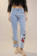 Ocean Embroidered Straight Leg Jeans