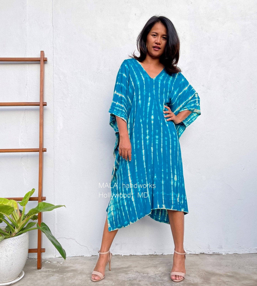 Fiona Midi Blue Teal Tie Dye Kaftan