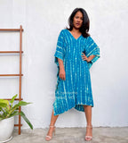 Fiona Midi Blue Teal Tie Dye Kaftan