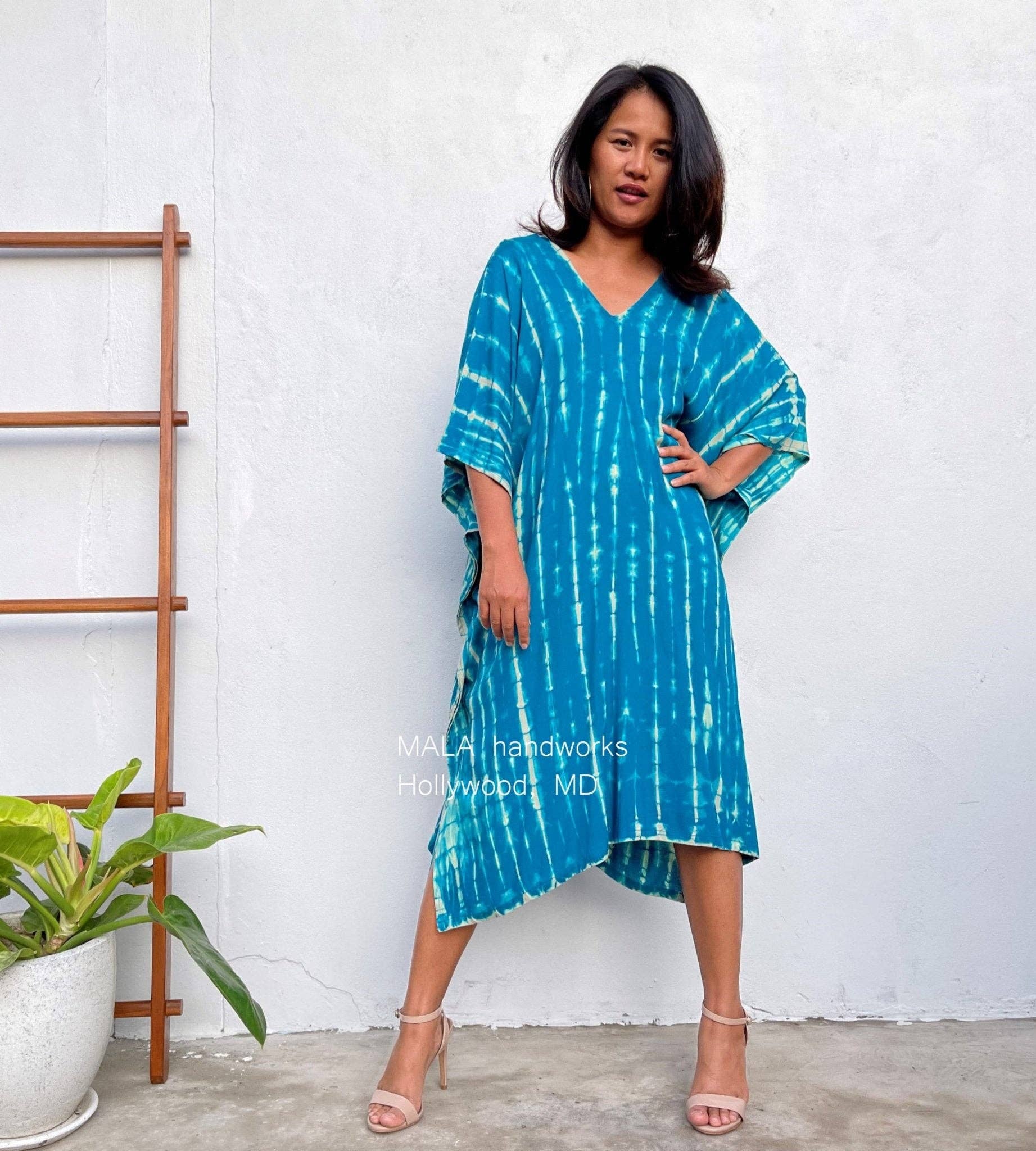 Fiona Midi Blue Teal Tie Dye Kaftan