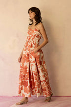 Hibiscus Smocked Maxi Dress - Coral