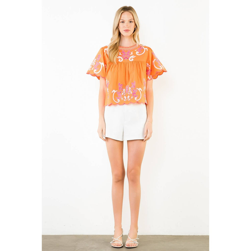 Orange Embroidery Detail Top