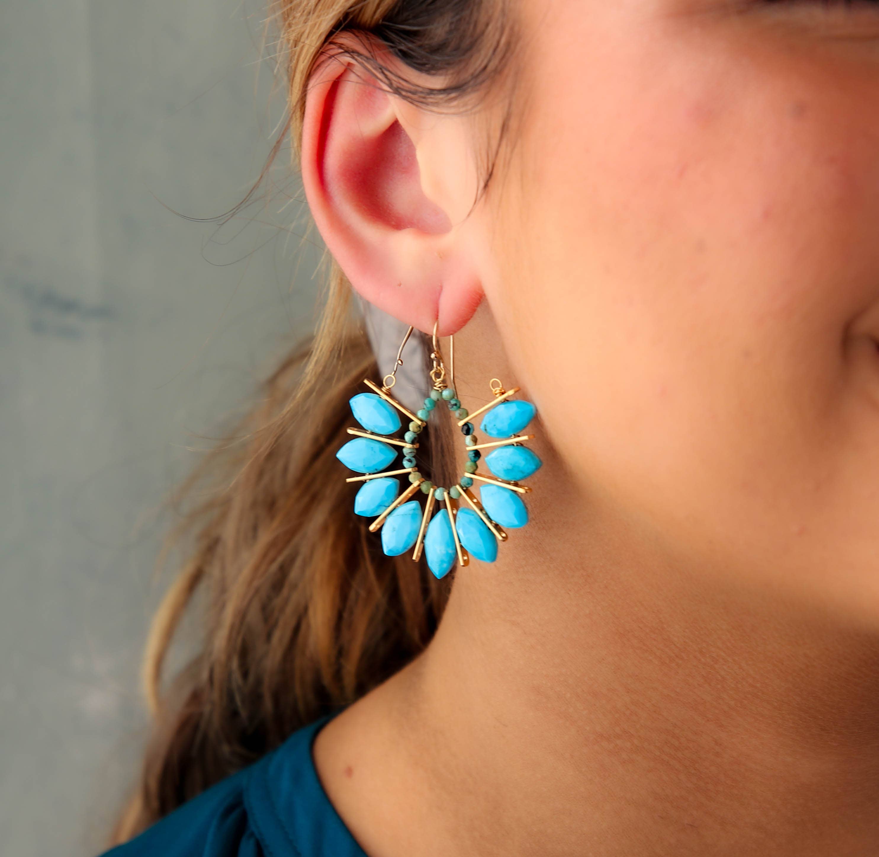 Marquis Turquoise and Jade Lime Earrings
