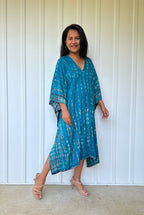 Fiona Midi Teal and Black Tie Dye Kaftan