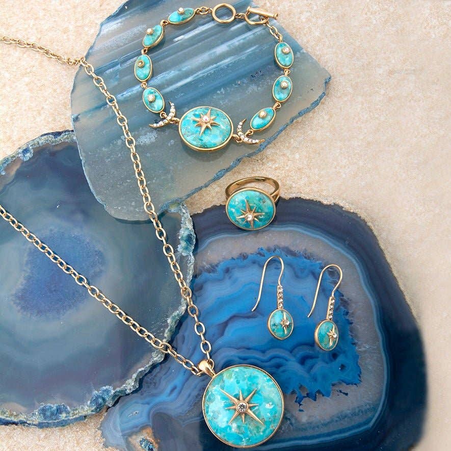 Celestial Turquoise and Gold Drop Earrings