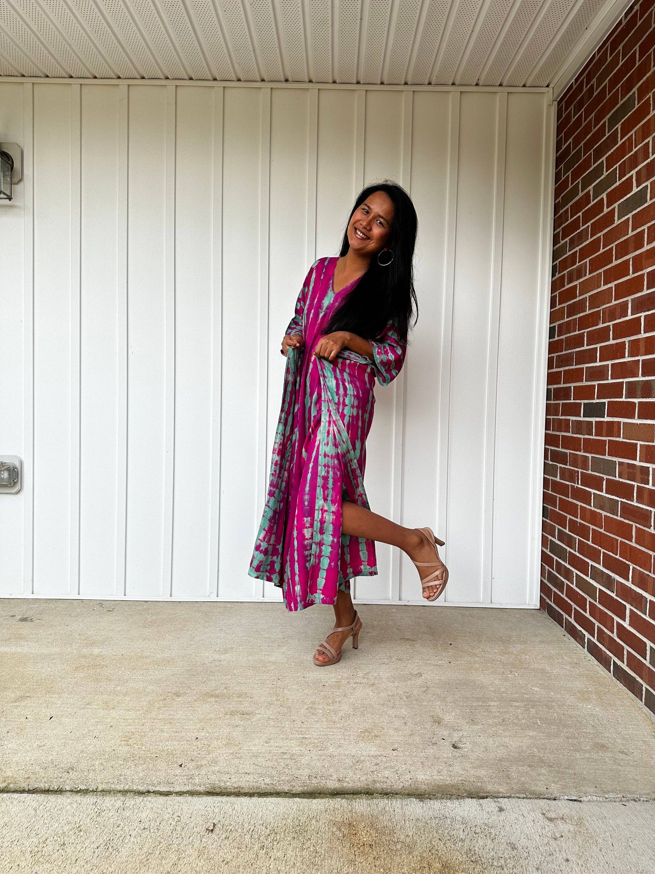 Nora Raspberry Tie Dye Kaftan