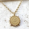 French Coin Aqua Spikes Necklace