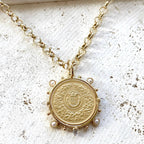French Coin Aqua Spikes Necklace