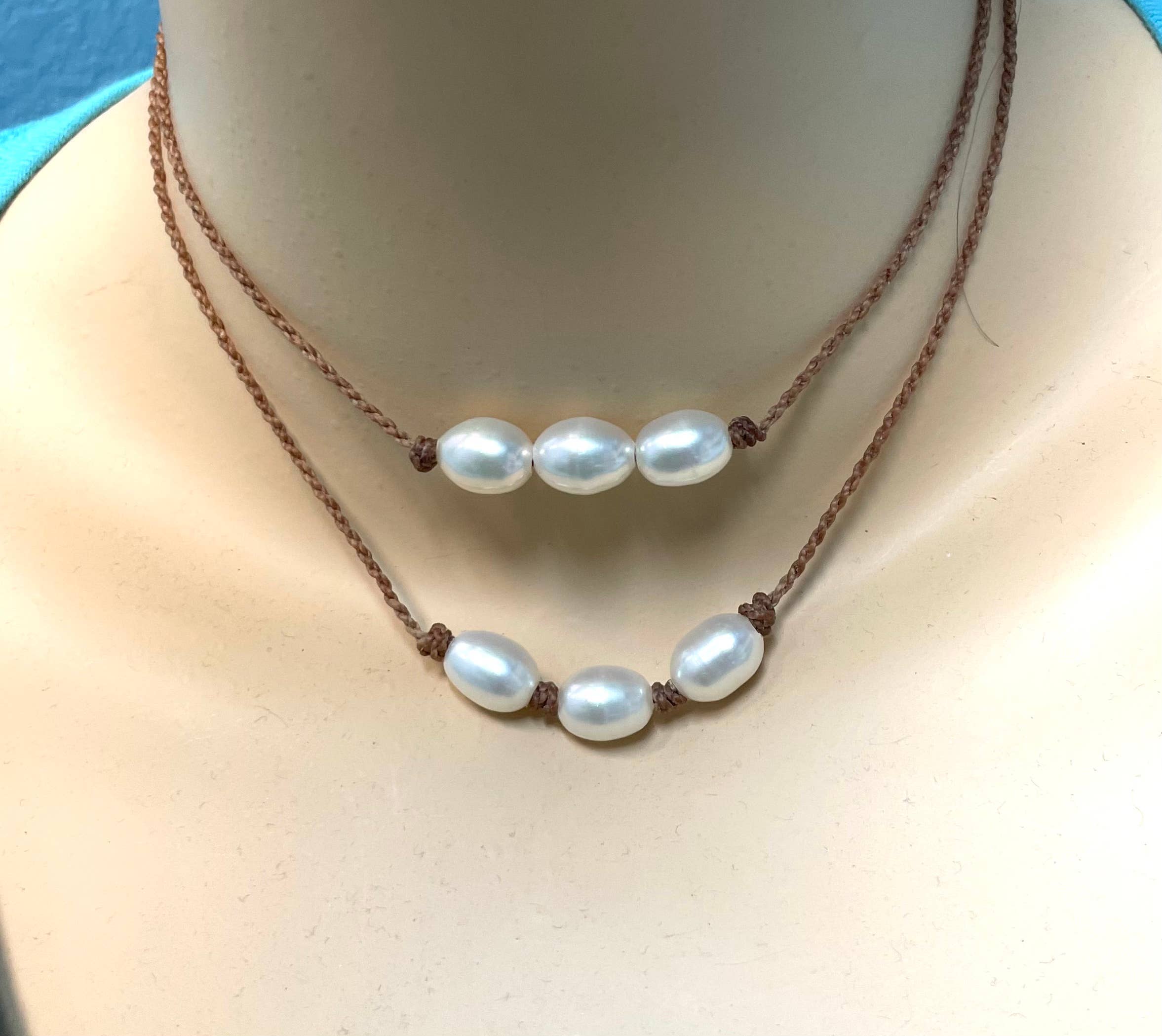 Triple Knotted Oval Pearl Necklace