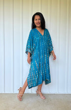 Fiona Midi Teal and Black Tie Dye Kaftan