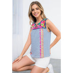Colorful Striped Embroidered Top