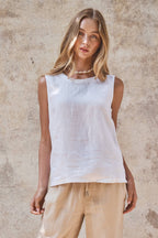 Keyhole Back Linen Sleeveless Top