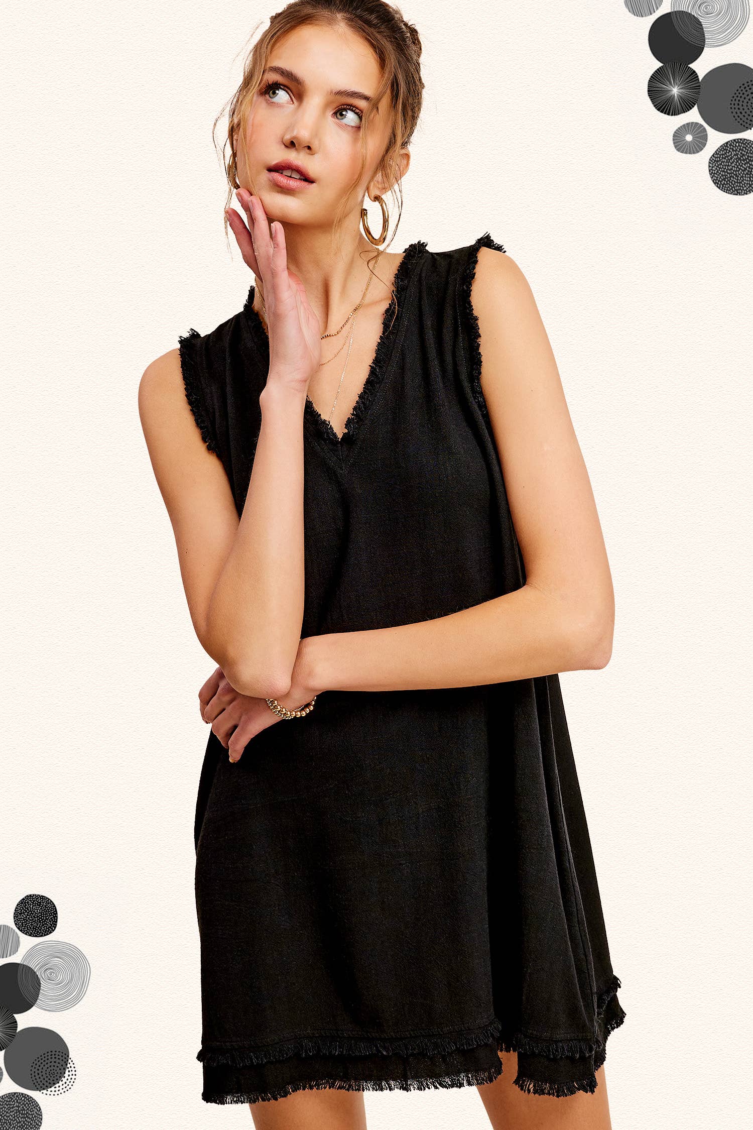 Cut Edge V-Neck Mini Dress