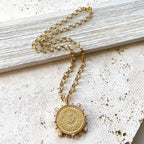 French Coin Aqua Spikes Necklace