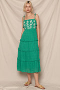 Green Embroidered Midi Dress