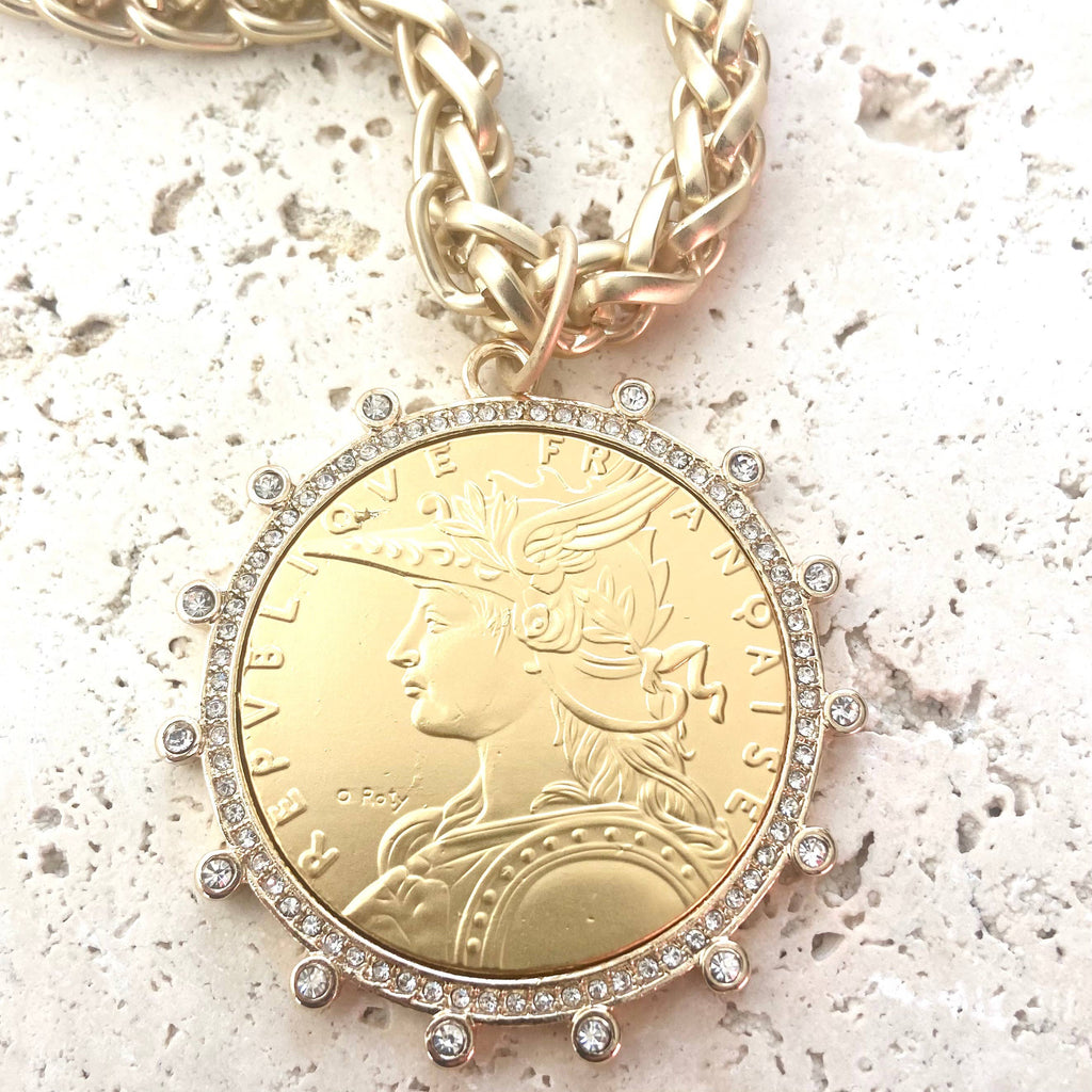 Matte Gold French Coin Necklace