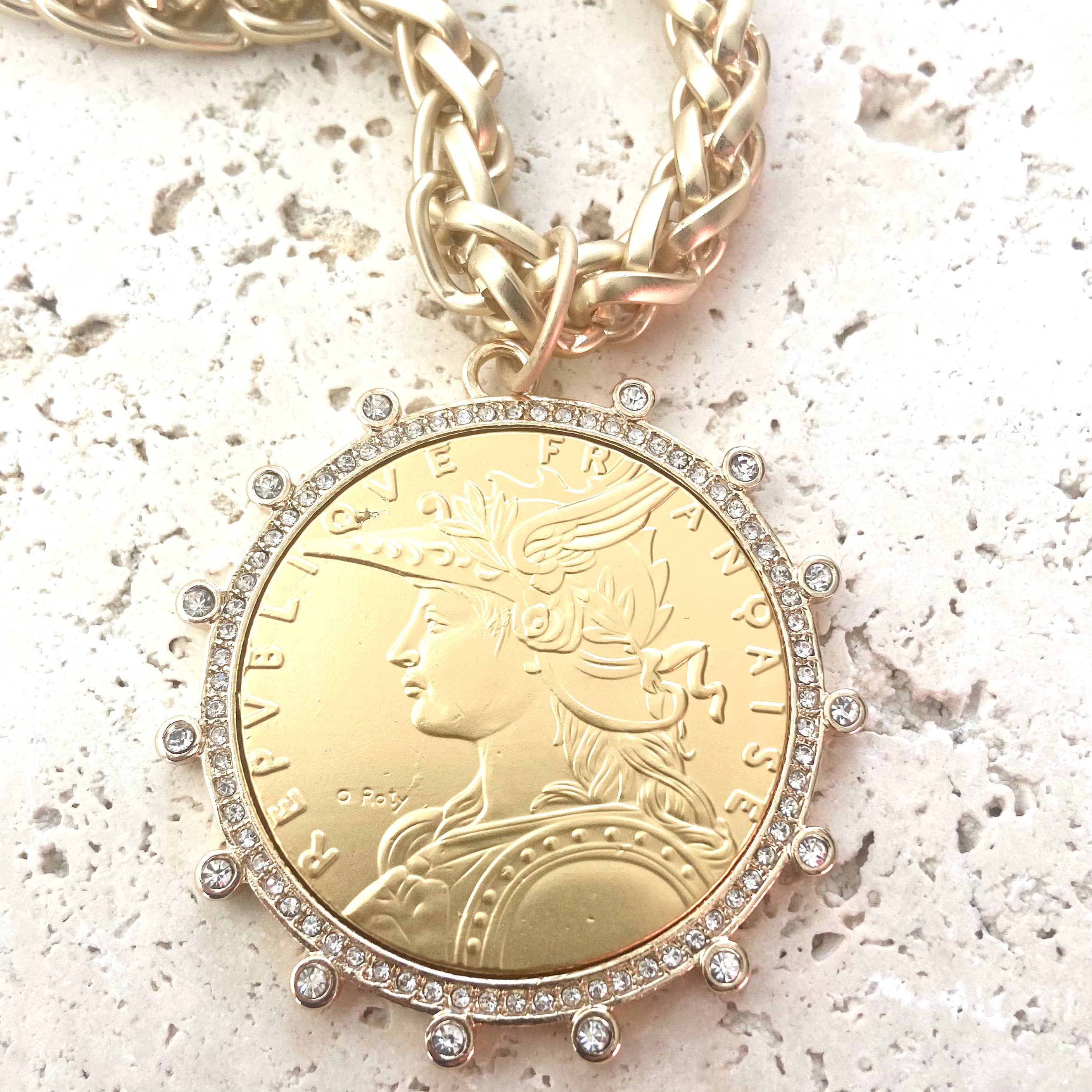 Matte Gold French Coin Necklace