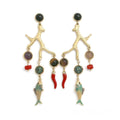 Museum Style Coral and Fish Earrings